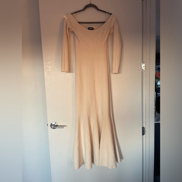 Express Cream Mermaid Long Sleeve Off the Shoulder Sweater Dress - Picture 3 of 5